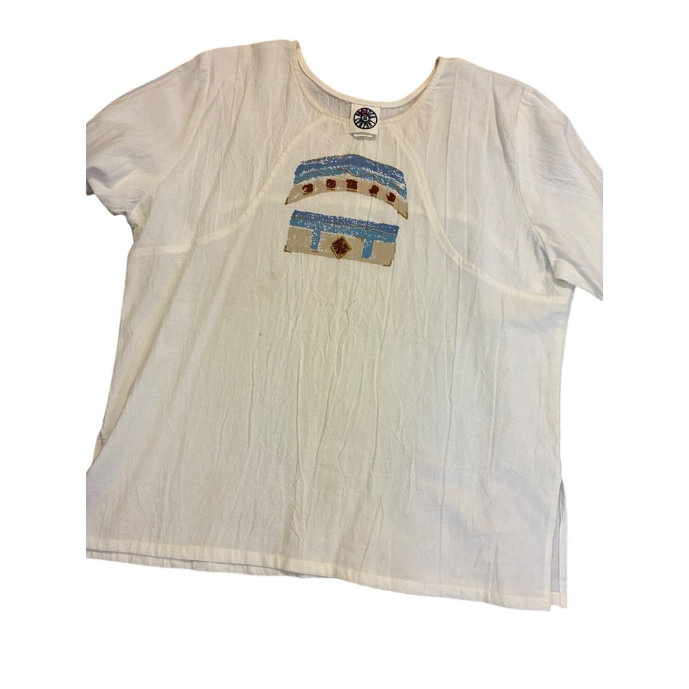Vintage The Ducks Company White Cotton Graphic Top XL 90s Cottage Core 2683